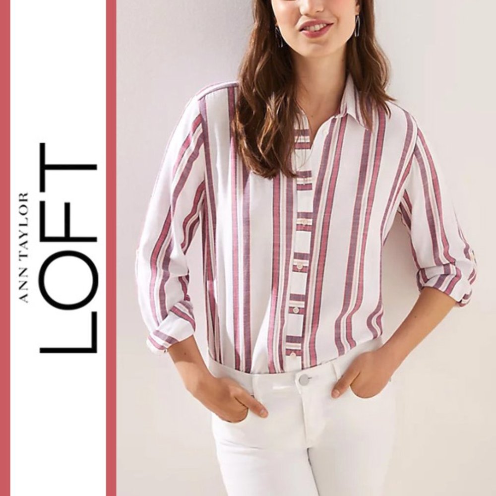 Loft | Coastal Chic Striped Button Front Shirt